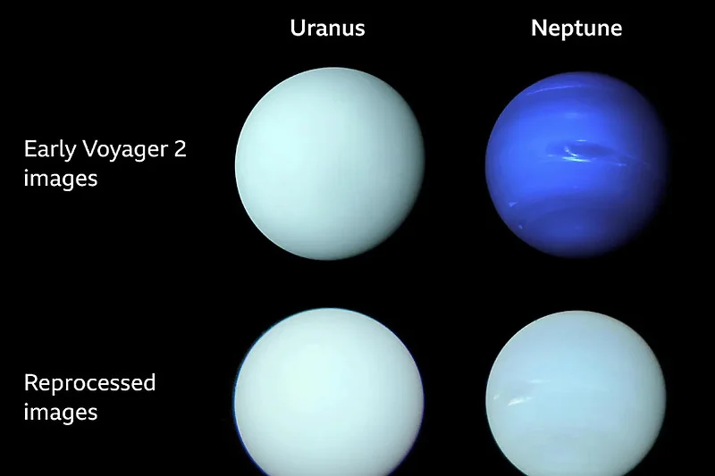 The first-ever published color photos of Neptune and Uranus appear different than expected